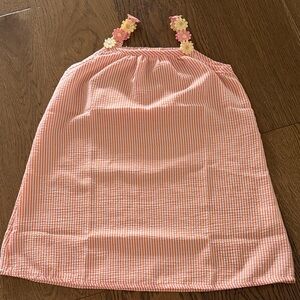 Striped Pink Kids Dress with Floral Straps